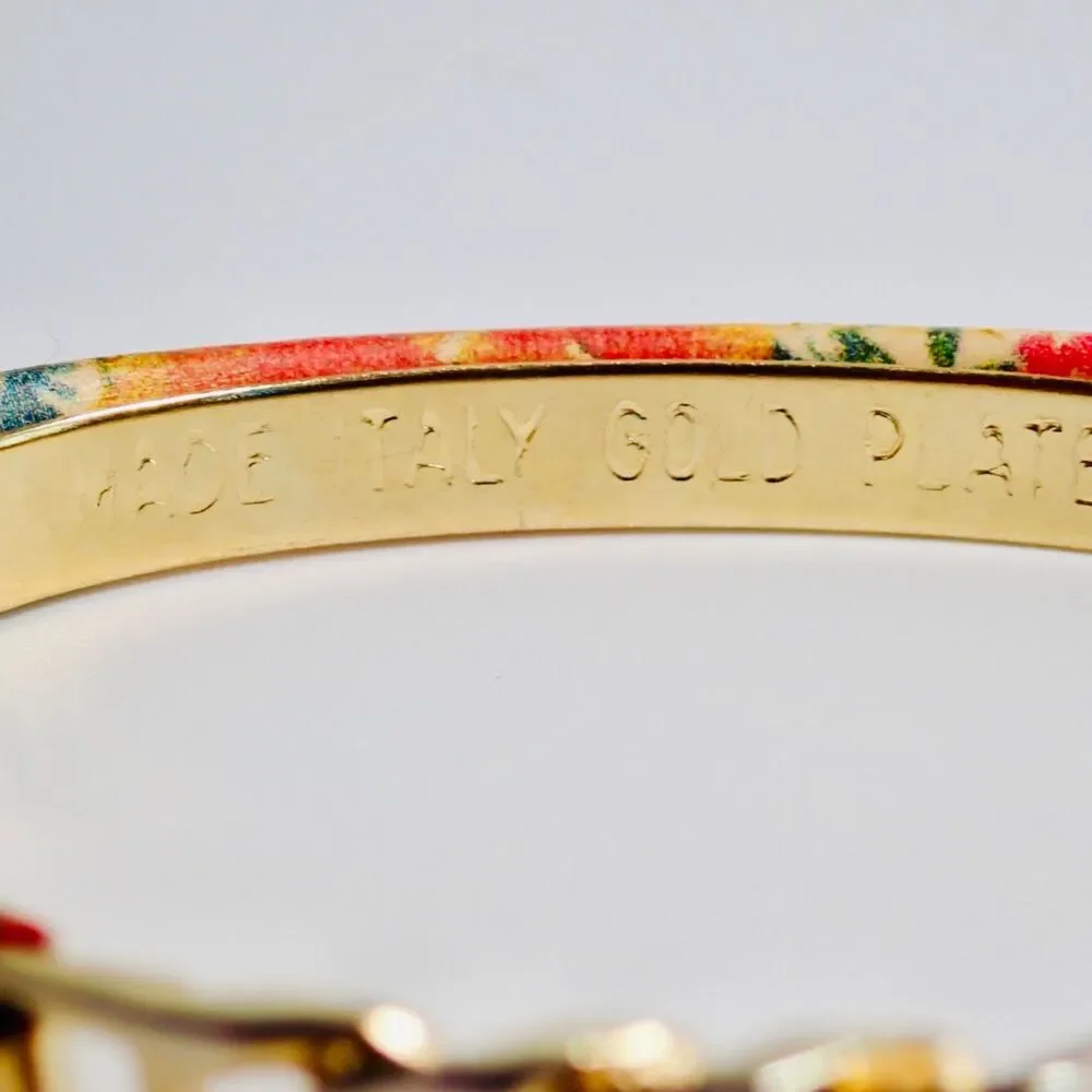 Floral 24kt Gold Plated Bangle Bracelet Made In Italy Flower Fall Italian Print